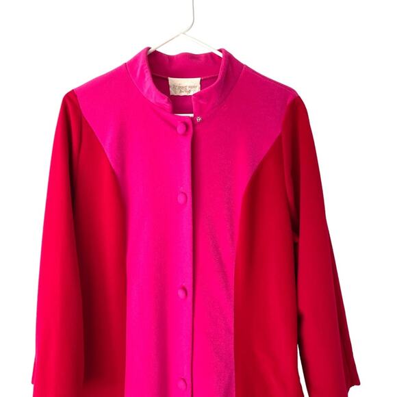 Vintage 70s Van Raalte At Home Wear Robe Duster Hostess Pink Red 16 Housecoat - Picture 3 of 11